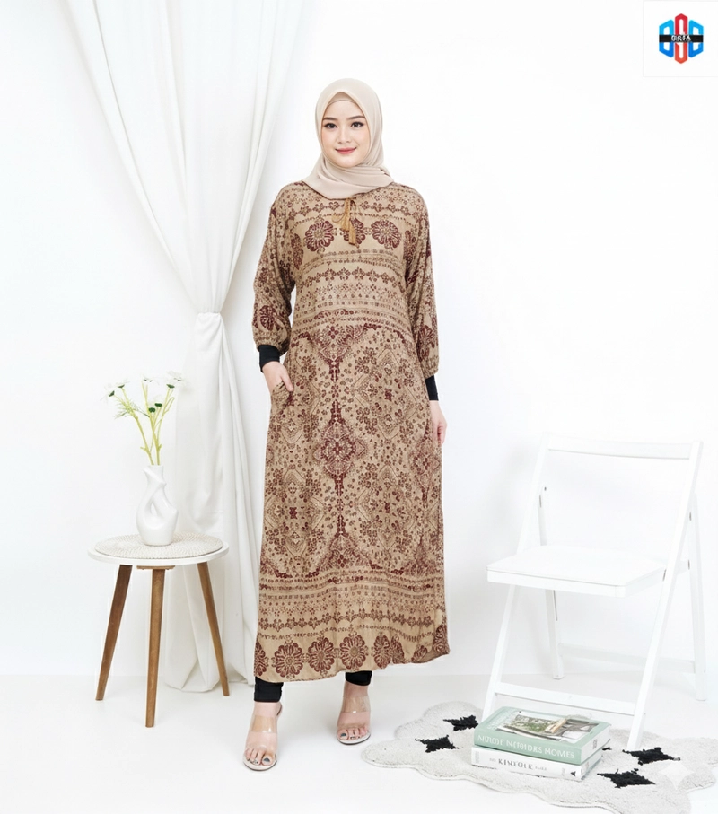 Product image Disya.id - Dress Gamis Wanita Bahan Rayon Resleting Depan Ethnik LD 120cm Maroon