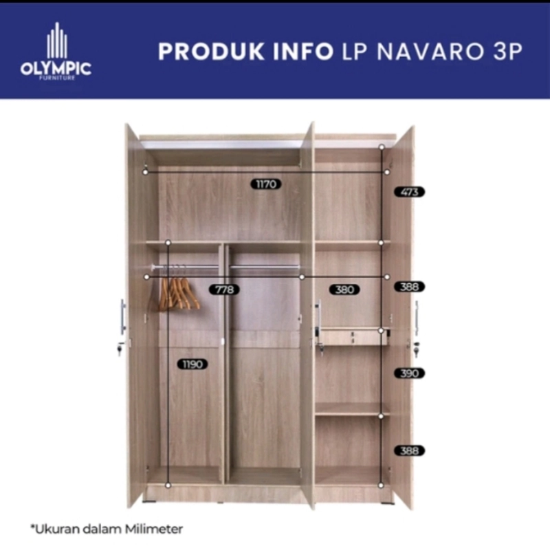 Product image Whiefaa OS - LEMARI PAKAIAN OLIMPIC NAVARO 3P olympic navaro 3p
