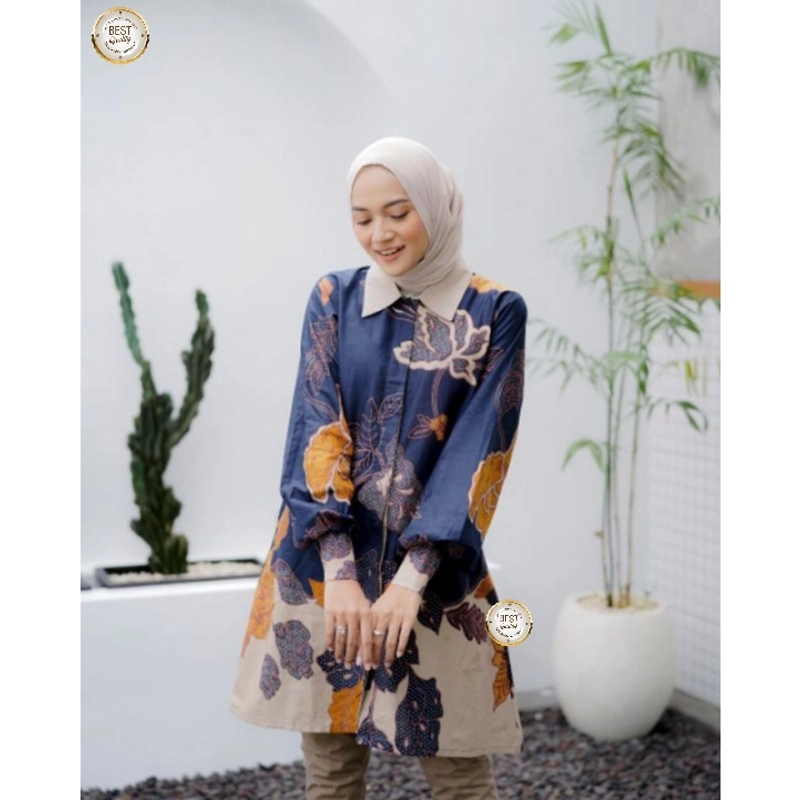 Product image Kois Batik - ATASAN BATIK WANITA TUNIK MOTIF BUNGA Xxxl Biru