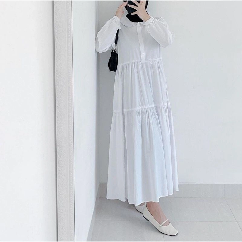 Product image MEQA DAILY - Gamis Luna Midi Dress Fashion Wanita Allsize Putih