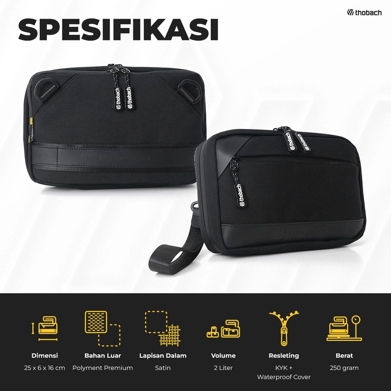 Product image Thobach official - THOBACH-SLING BAG WATERPROOF&FIRE RESIST MICHIGAN HAND BAG MULTIFUNGSI PRIA WANITA ANTI BARA API all size black