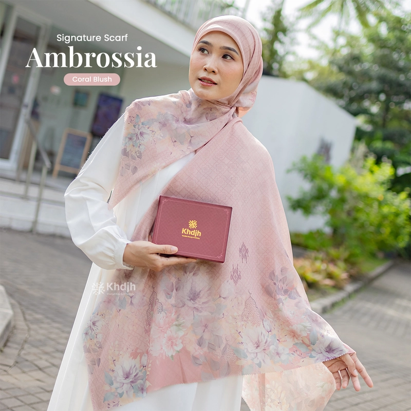 Product image KhadijahLabel - Hijab Jilbab Segi Empat Hijab Voal Scarf Premium Hijab Motif Terbaru Ambrossia 115x115cm Ambrossia CoralBlush