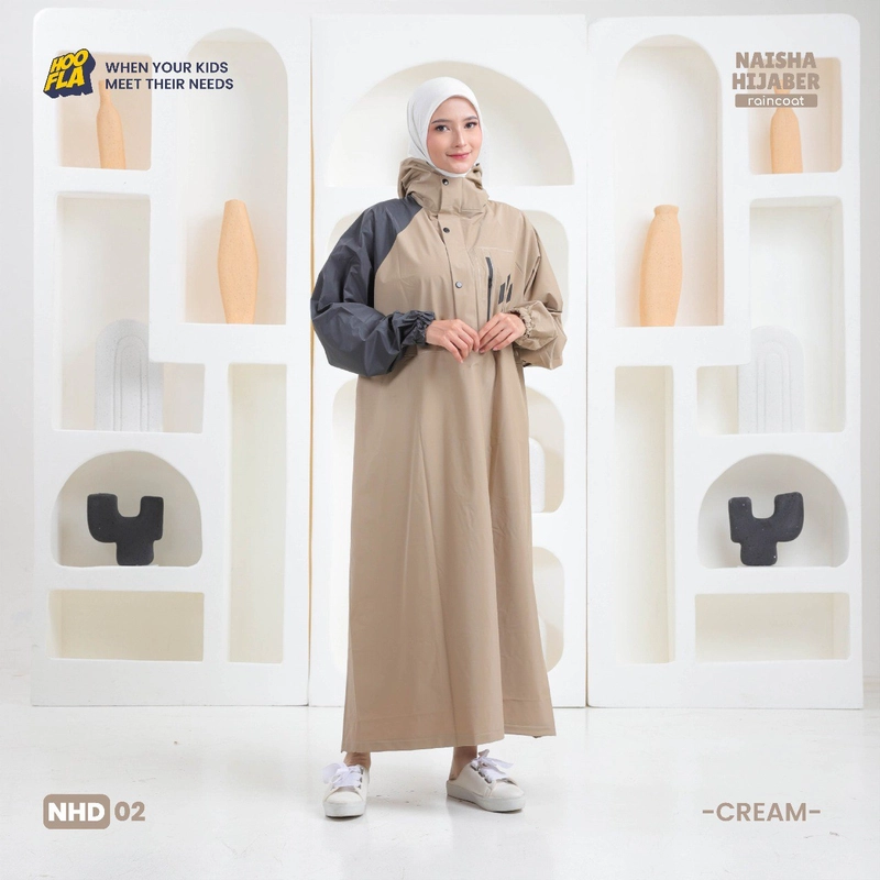 Product image Hoofla - Hoofla - Jas Hujan Perempuan Dewasa Naisha Hijaber Raincoat All Size Cream (02)