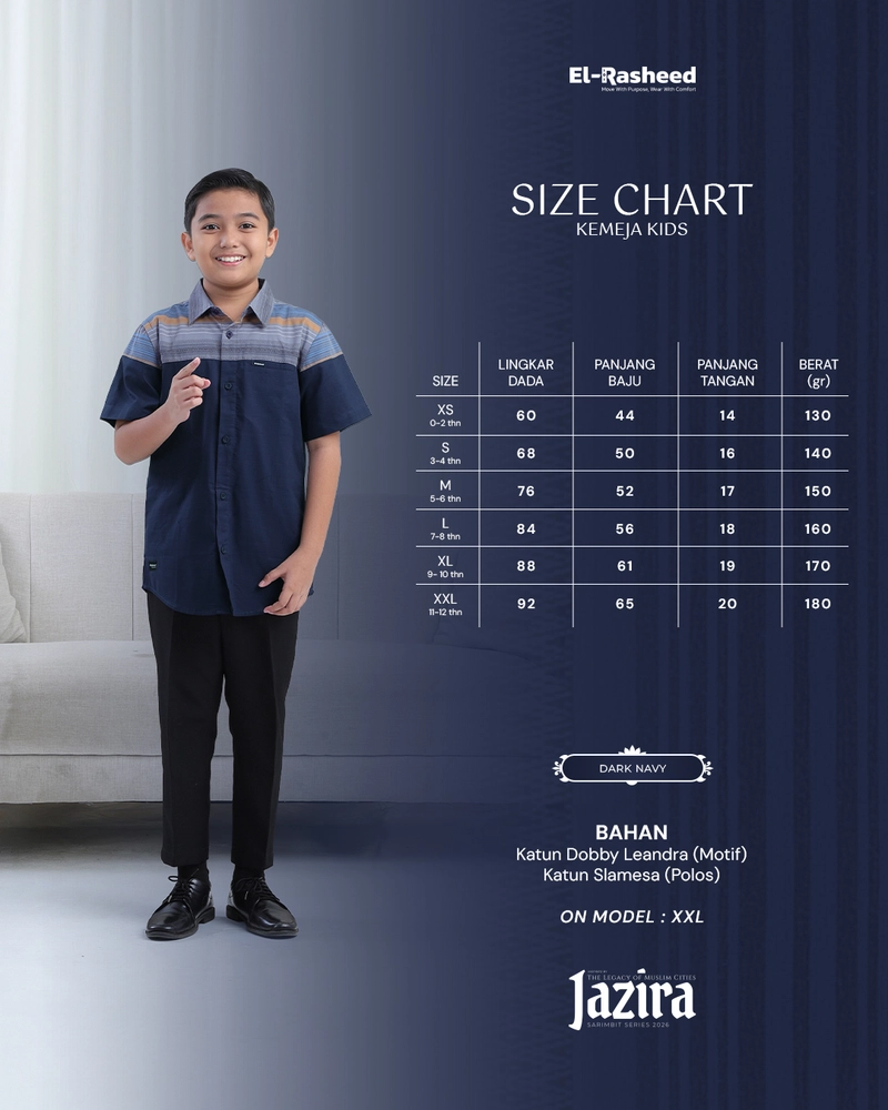 Product image Yasmeera Official - SARIMBIT 2026 JAZIRA SERIES WARNA DARK NAVY XS KEMEJA ANAK