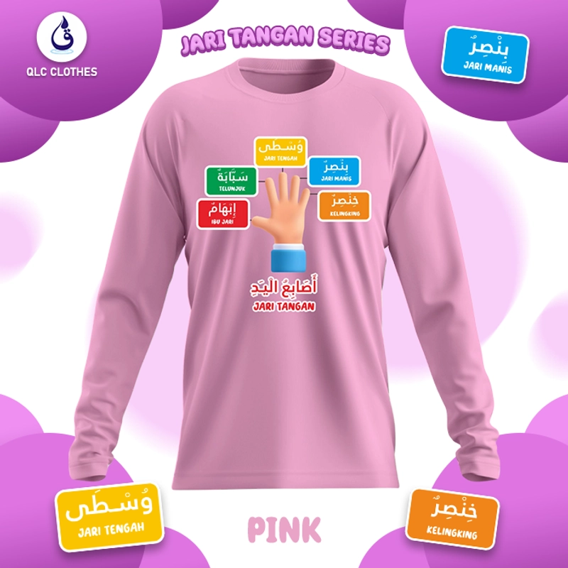 Product image QLC Clothes - Kaos Edukasi Anak Kosakata Bahasa Arab Motif Jari Tangan Series Lengan Panjang M (4th) Pink