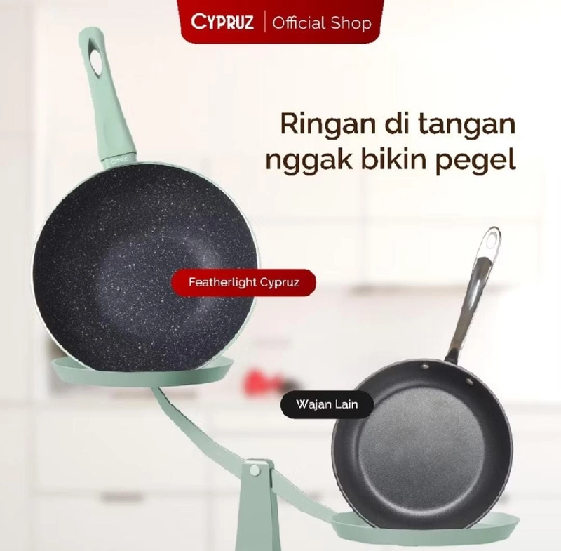 Product image Rizki Electronics - Cypruz Wajan Penggorengan Anti Lengket Fry Wok Featherlight Series 20 CM Grey/Green
