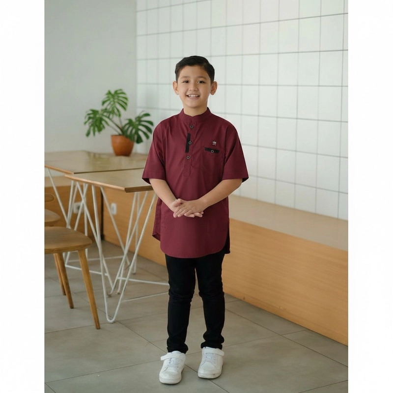 Product image Kois Batik - Baju koko coupel anak dan ayah bisa dipisah burgundy motif abha M anak abha