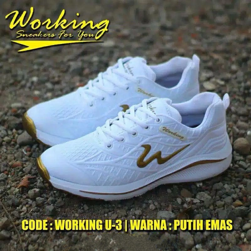 Product image Working Shoes - SEPATU WORKING U-03 OLAHRAGA SEPATU RUNNING PRIA WANITA 43 Putih Gold