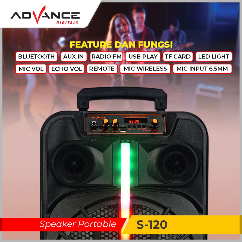 Product image Advance Digitals Indonesia - Speaker S-120 Bluetooth Music Karaoke 12inch Free 2 Mic - Default