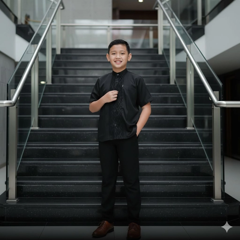 Product image Batik Alfin - Baju koko Couple ayah dan anak motif jordan modern terbaru boleh di pisah bagus banget M Koko anak hitam