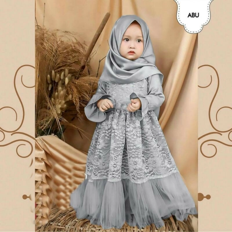 Product image gamis syari anak nafrc realpict 3-4thn abu