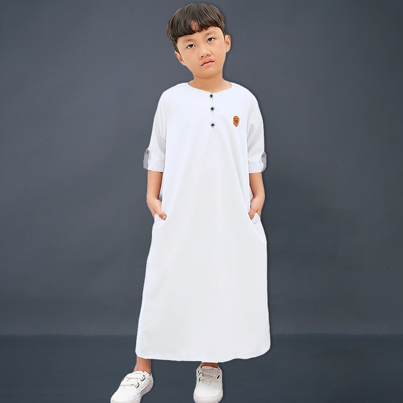 Product image Kawan Muslim - Baju Jubah Gamis Anak Laki Lengan Pendek Premium Polos Hitam Size 1 Sampai 14 Tahun hitam 3&4 tahun