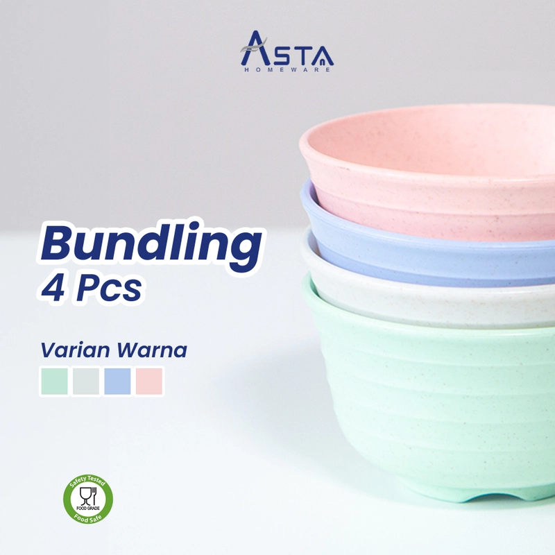 Product image Asta Homeware Official - Asta Alat Makan Jerami Piring Makan Mangkok Gelas Minum Jerami Set 4 pcs Varian Mangkok Mix Warna