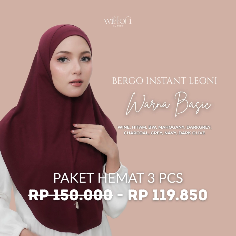 Product image Sakura Baru -X WIllofi - Paket Hemat Hijab Instan Leoni 3 PCS Kerudung Bergo Muslim Wanita Rayon All Size Paket Basic