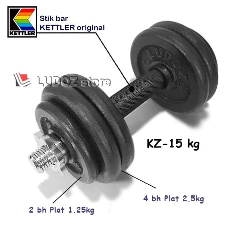 Product image LUDOZ Store - Dumbbell Set dumbell KZ 15kg stick KETTLER grip karet barbel stik paket barbell dambel VARIAN ALTERNATIVE-1