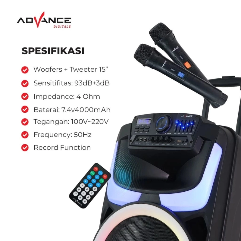 Product image Advance Digitals Indonesia - Advance KK-1028 Speaker 15 Inch Super Bass 65W RMS with 2 Microphone - hitam