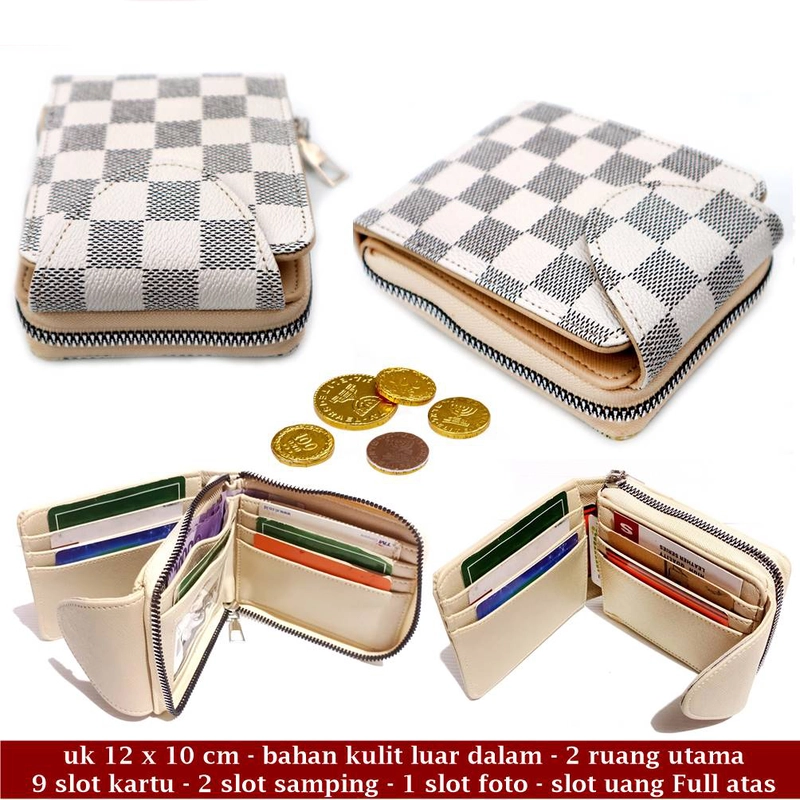 Product image Lanc Fashion - Dompet Pendek Pria Kulit Resleting Gulon Motif MOTIF KOTAK CREAM