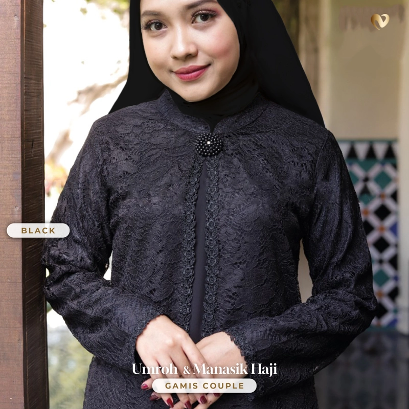 Product image Nomine - PO Gamis Full Brukat Putih dan Hitam Manasik Haji / Umroh (Dewasa) M Black