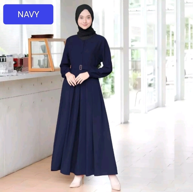 Product image Bursanekashop - gamis monna sandira cringkle airflow / dress lebaran / gamis kekinian ALLSIZE NAVY