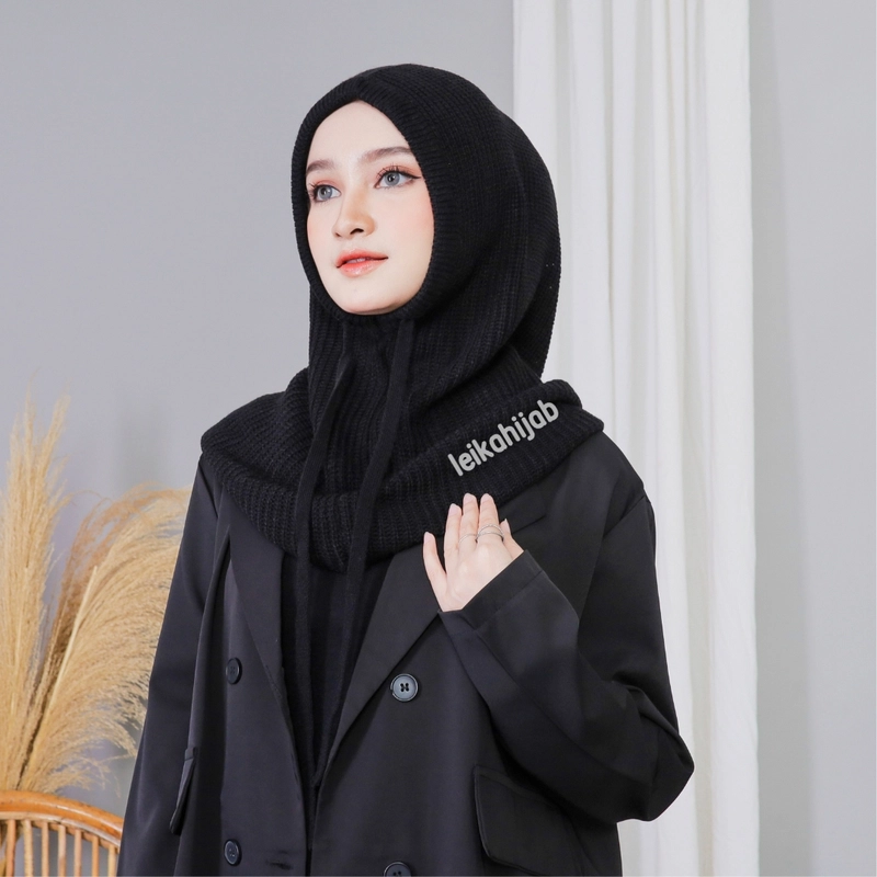 Product image Leika - BALACLAVA RAJUT KUPLUK WOL PREMIUM HIJAB INSTAN BEST ITEM allsize Hitam