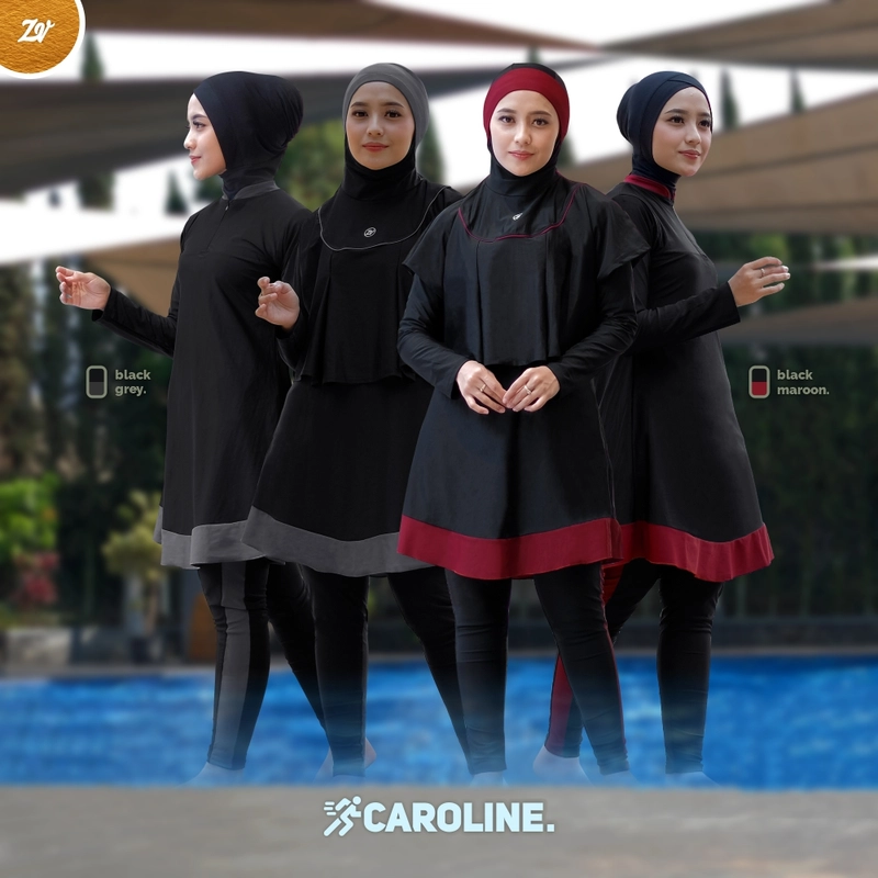 Product image Zaneva Hijab - Caroline Swimwear Setelan Renang Muslimah Syari Atas Bawah STANDAR BLACK X GREY