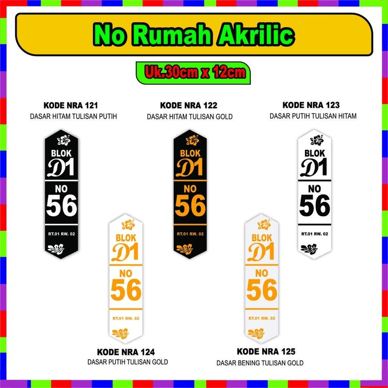 Product image Pusat Advertising - Papan Nomor Rumah Akrilic Akrilik Model Panjang Ukuran 30cm x 12cm PEREKAT NRA121