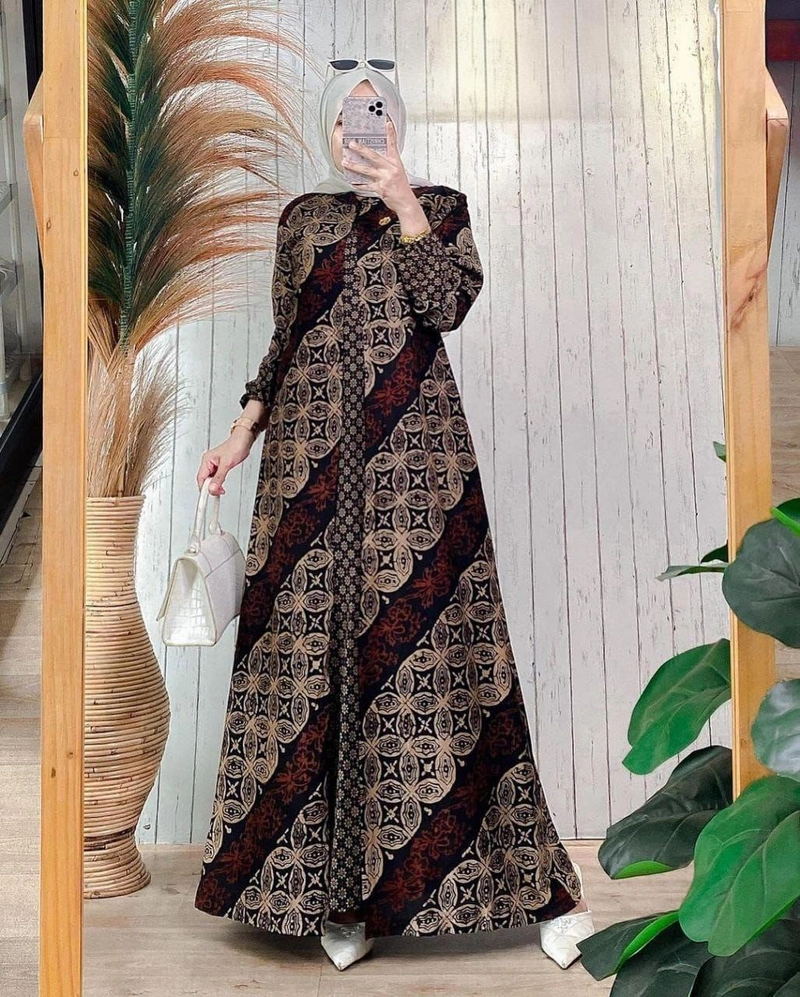 Product image Kois Batik - Gamis Batik Wanita Cardy Muslimah Kekinian Modern Banyak Motif Standar Dan Jumbo Gamis standar ld 110 Gamus cardy 3