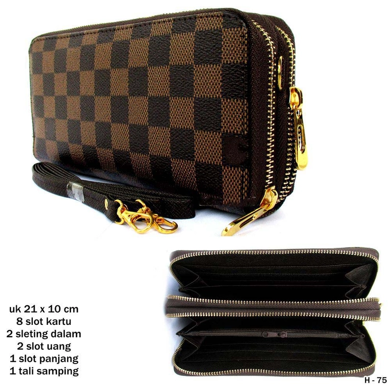 Product image Lanc Fashion - Dompet Double Ruang kulit Selempang Clasic Coffee motif kotak kotak