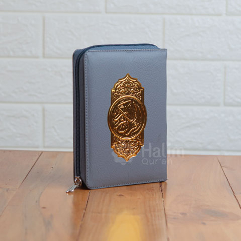 Product image Halim Quran - AL-QURAN TERJEMAH AL-HALIM RESLETING A6 UKURAN SEDANG + CUSTOM NAMA TANPA PO A6 ABU-ABU