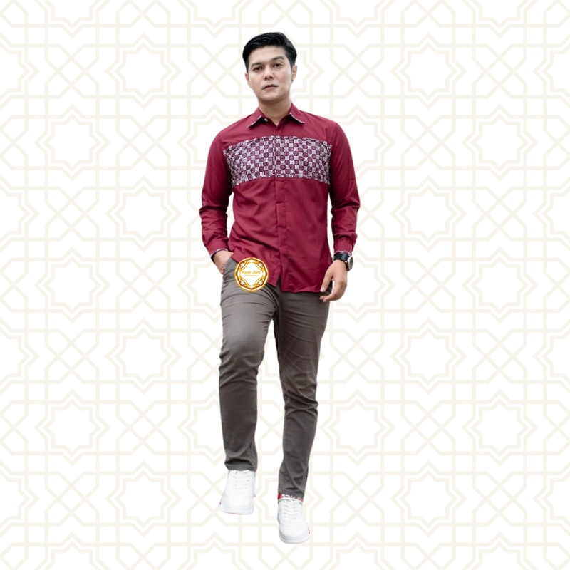 Product image Rambe Batik Indonesia - TERLARIS - Kemeja Excluisve Ayuma Bahan Toyobo Fodu Original XXL Merah