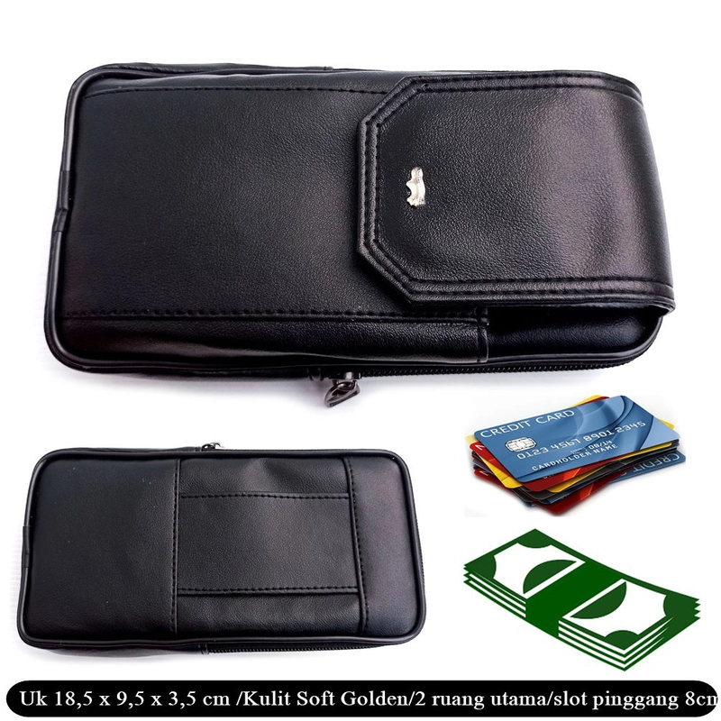 Product image Lanc Fashion - Dompet Resleting Kulit Emperor HP Kombinasi 2 Ruang Warna Hitam