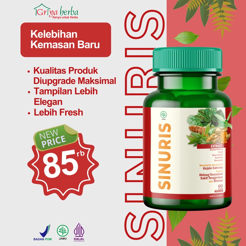 Product image Griya Herba - Sinuris Obat Herbal Membantu Mengobati Sinusitis Selesma 60 Kapsul BPOM 110 gram Original