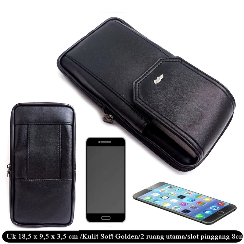 Product image Lanc Fashion - Dompet Resleting Kulit Emperor HP Kombinasi 2 Ruang Warna Hitam
