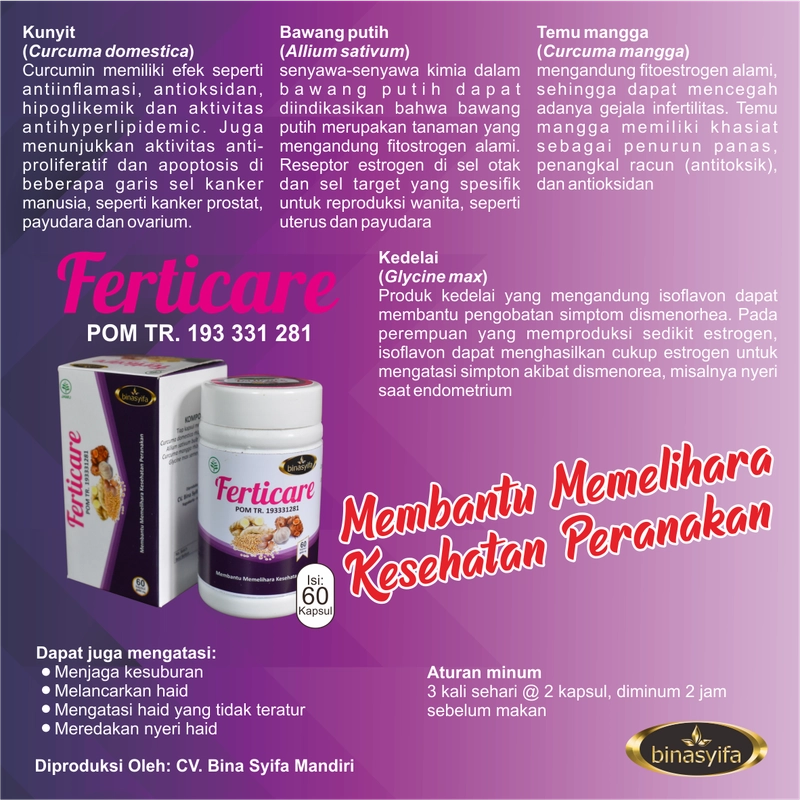 Product image FERTICARE Obat Herbal Promil Penyubur Kandungan Mengatasi Nyeri Haid Tidak Teratur Binasyifa Herbal 60 kapsul Herbal