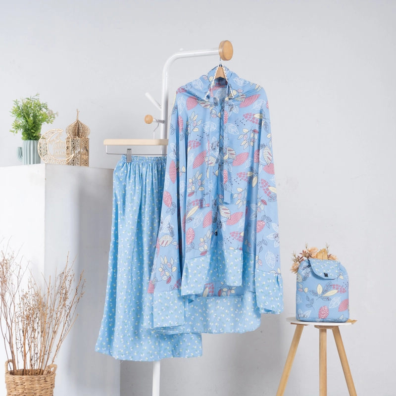 Product image Jembar - Mukena Anak Tas Ransel Umur 4-7thn Katun Rayon Motif Premium Adem Taslimaslima S Blue