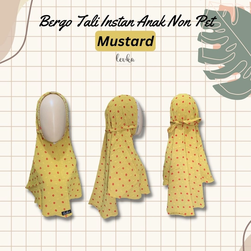 Product image Leika - HIJAB BERGO INSTAN ANAK CRINKLE / JILBAB INSTAN KIDS WARNA MUSTARD NON PET