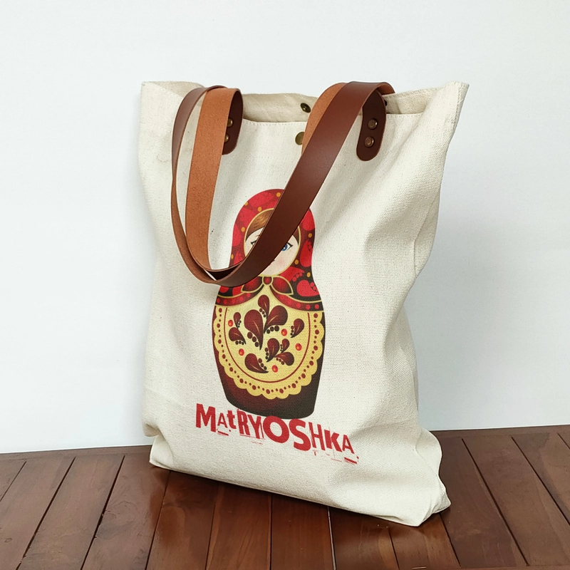 Product image Totebag Canvas Souvenir Rusia Tas Oleh oleh Matryoshka MAT-01 40x36x5 cream
