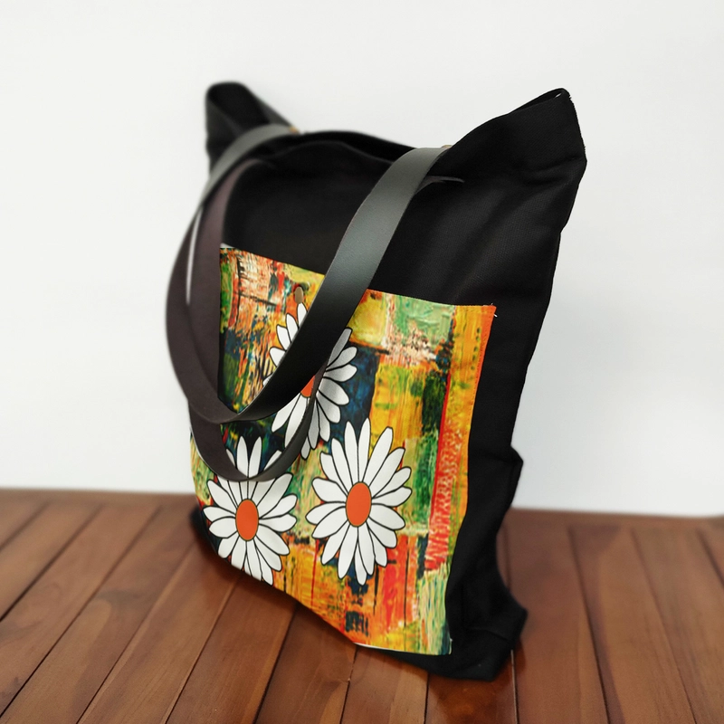Product image Dewani Totebag Canvas saku Seri Bunga 01 40X36X5 Hitam