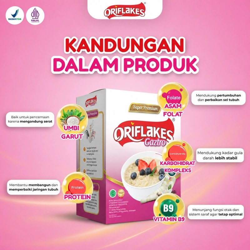 Product image Oriflakes - Sereal Umbi Garut Gaztro 350gr BPOM Halal GERD Lambung Tinggi Serat Alami 350 gram Vanilla
