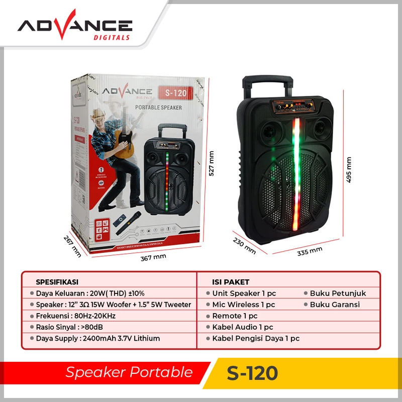 Product image Advance Digitals Indonesia - Speaker S-120 Bluetooth Music Karaoke 12inch Free 2 Mic - Default
