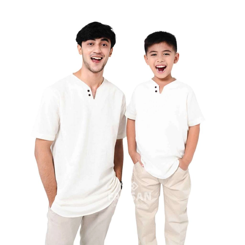 Product image FADSAN - Baju Koko Ayah dan Anak Bahan Katun Linen Lengan Pendek Broken Warna White - Mono Series SIZE ANAK XS MONO BROKEN WHITE