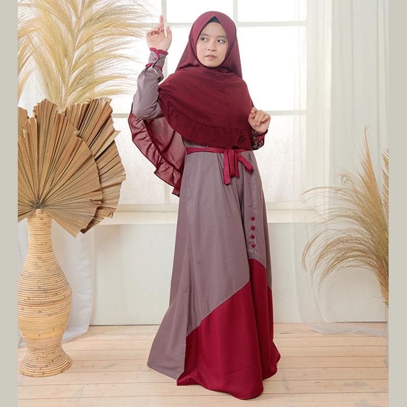 Product image MOSCOU - Baju Busana Dress Gamis Wanita Set Khimar Hijab Muslim Muslimah Syari Syar'I Remaja Ibu Busui Dewasa Simple Simpel Elegan Casual Lebaran Terbaru Kekinian Katun Toyobo Premium Adem Lembut Deep Mauve Merah Maroon Motif M Mauve Maroon