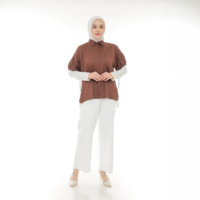 Product image Sseolshop - Oriana top wanita terbaru 2025 kemeja rayon twill wanita kasual kekinian JUMBO L XL XXL L Coklat Mahogany