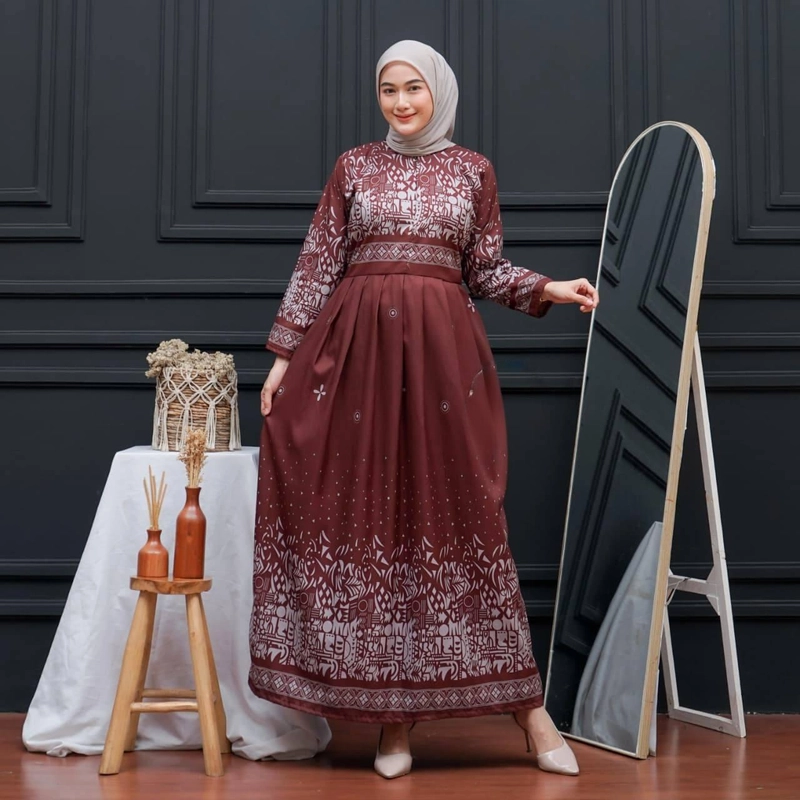 Product image Kois Batik - Gamis Batik Wanita Tersedia Standar Dan Jumbo siap seragam motif sutana gamis jumbo 120cm mahogany
