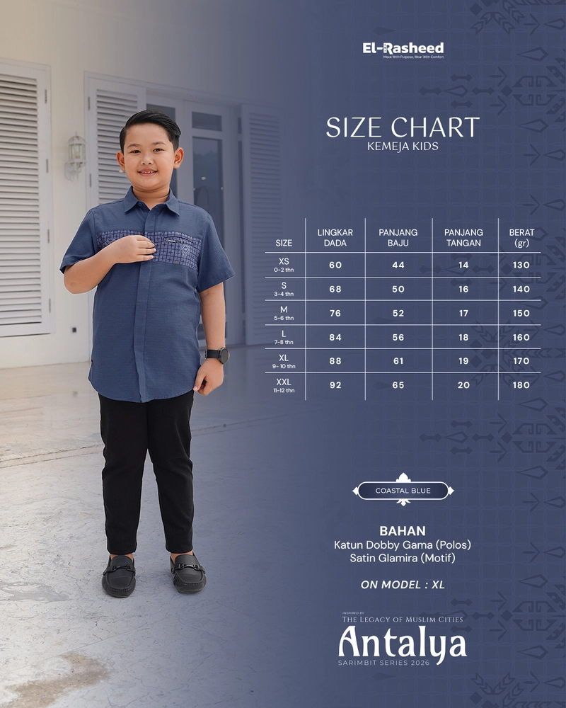 Product image Yasmeera Official - SARIMBIT 2026 ANTALYA SERIES WARNA COASTAL BLUE XS KMJ ANAK L. PENDEK