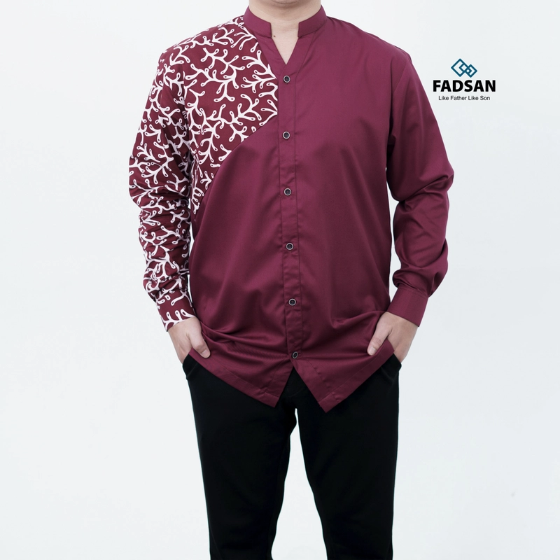 Product image FADSAN - Baju Koko Motif Batik Ayah & Anak Lengan Panjang Warna Maroon - Anantara Series SIZE ANAK XS ANANTARA MAROON