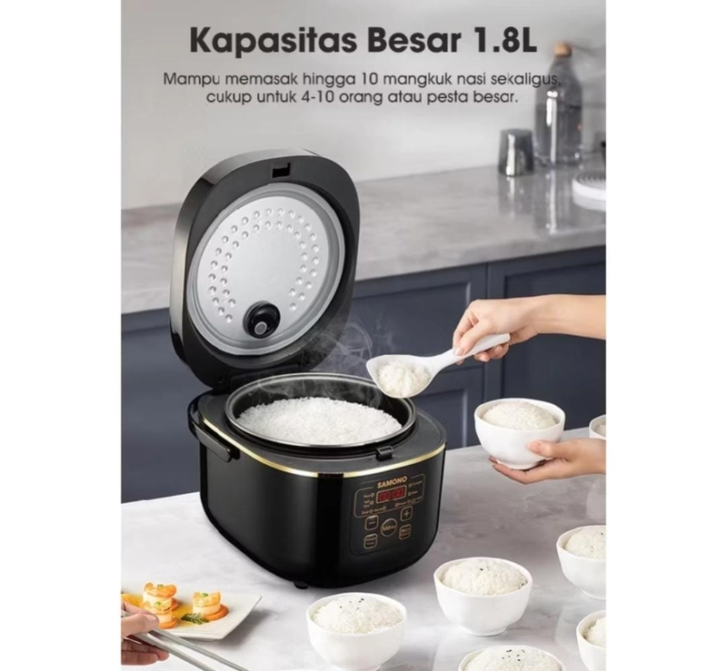 Product image Rizki Electronics - SAMONO Smart Rice Cooker Low Carbo Karbo Rendah Gula 7 Fungsi 1,8 Liter Hitam