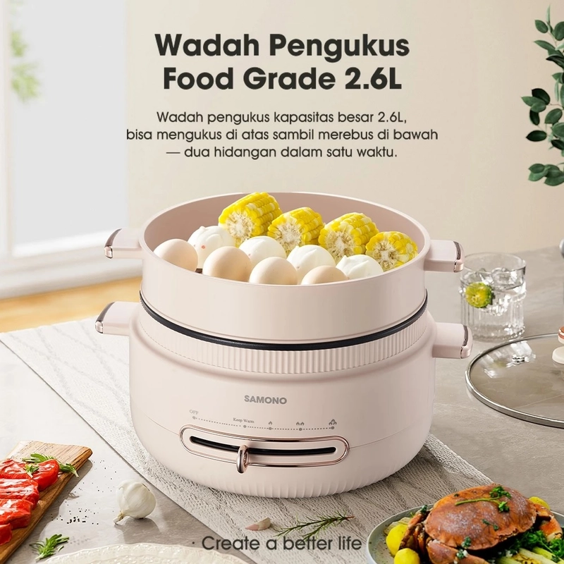 Product image UTAMAMEGA - SAMONO Panci Listrik SW-MC4L Multi Cooker 4Liter+2Liter Anti Lengket 800 Watt ( SWMC4L ) Warna Random