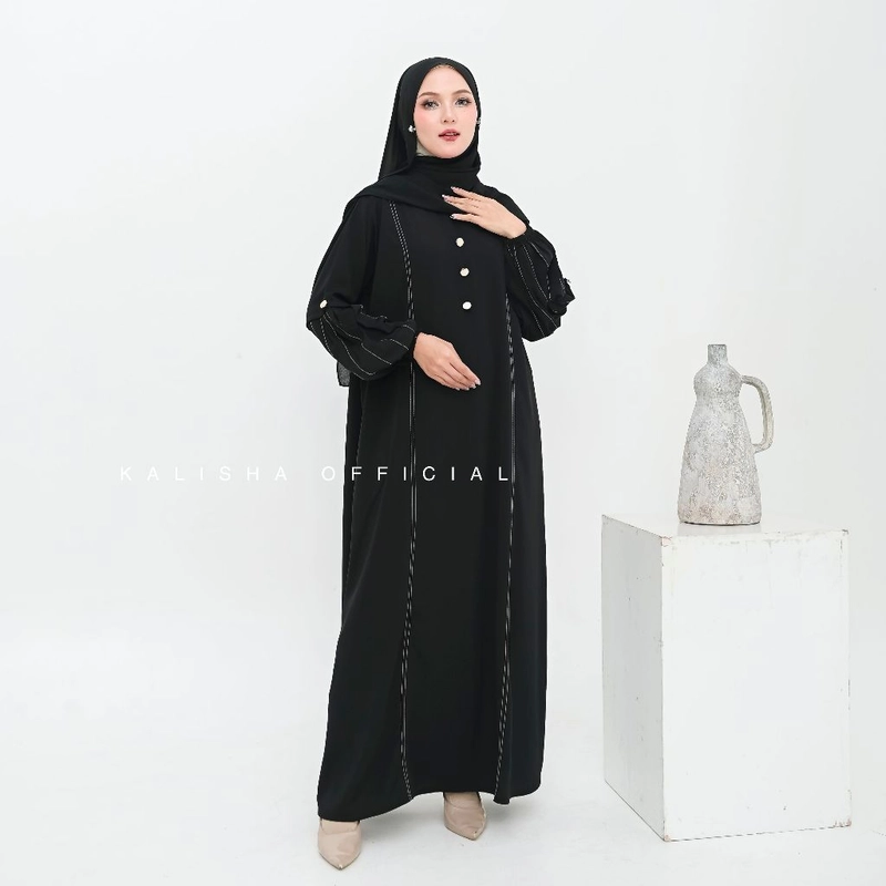Product image Kalisha official - Abaya Hitam Gamis Abaya Lengan Balon Abaya Turkey Gamis Muslimah Almeera Abaya Polos Gamis Syari Allsize Black