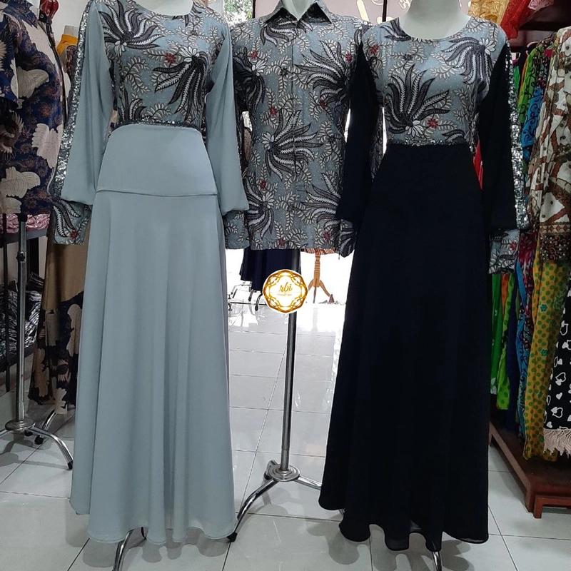 Product image Batik Couple Gamis Netty Kualitas Butik Bahan Kain Babydol Armani Premium Khusus Couple XXL Abu